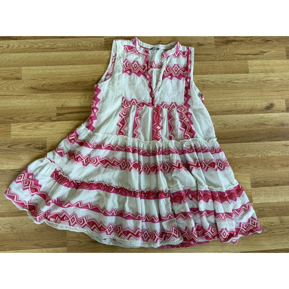 Meo Meli Made in Italy Pink White Boho Tiered Sleeveless Dress Women’s